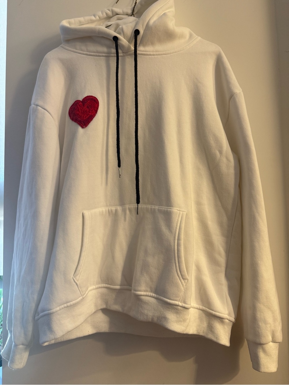 Palm Angels Pin My Heart White Hoodie with Red Heart Patch